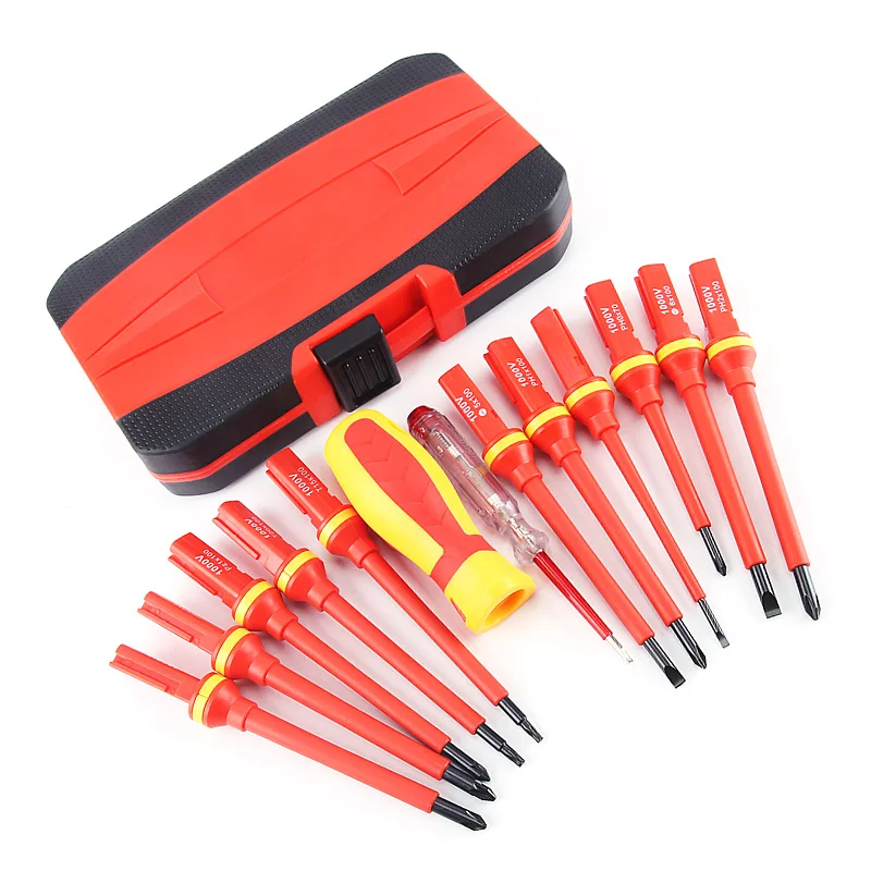 Electrician Repair Tools Kit Hand Tool Sets 13pcs 1000V Changeable Insulated Screwdrivers Set with Magnetic Slotted Bits
