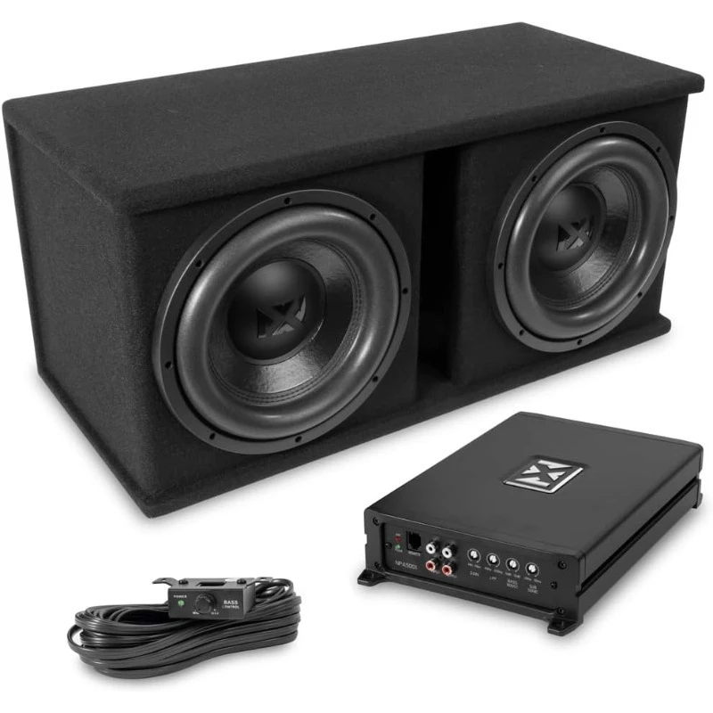 home.NPKG212 1000W MAX (500W RMS) مضخم صوت مزدوج 12 بوصة مزود بفتحة ومضخم صوت أحادي الكتلة مع جهاز تحكم عن بعد B