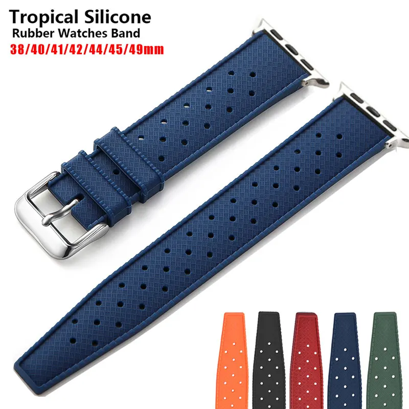 

Tropical Rubber Strap For Apple Watch Band 49mm 44mm 45mm 42mm 38 40 41mm Smartwatch Sport Bracelet iWatch 8 7 6 5 4 3 SE Ultra