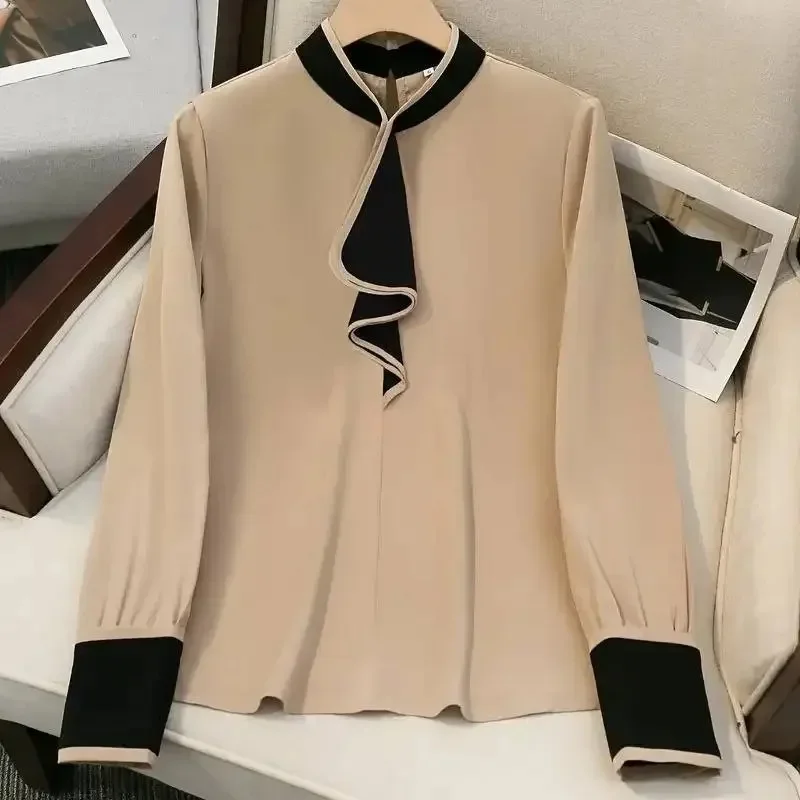 قميص بلوفر نسائي جديد أنيق بأكمام طويلة بلون سادة لعام 2025 |   أسلوب التنقل رشيق