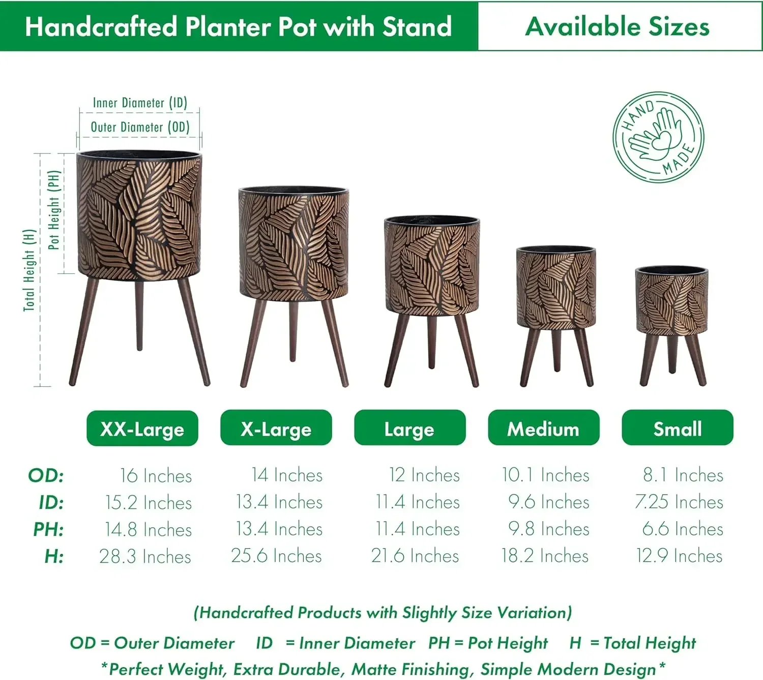 

D'vine Dev 12 Inch Planter Pot with Stand, Mid-Century Tall Plant Pot with Legs for Indoor Plants, Large, Bronze/Grey, 88-L-C-6
