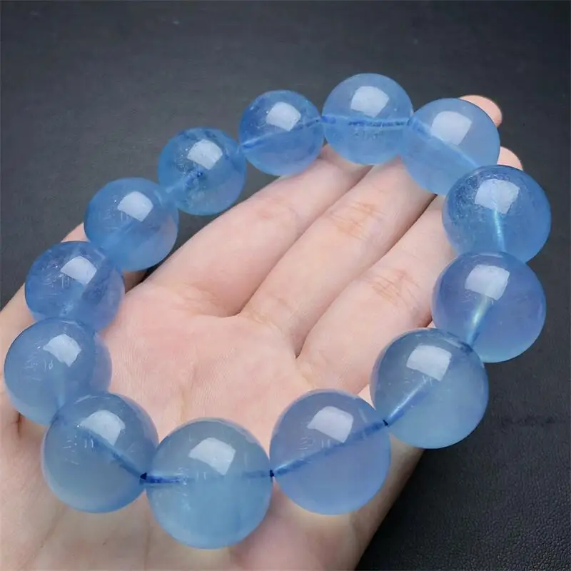 18.5MM Natural Aquamarine Bracelet for Women Handmade Rose Gems Crystal Beads Elastic Bracelet Jewelry Gifts 1PCS