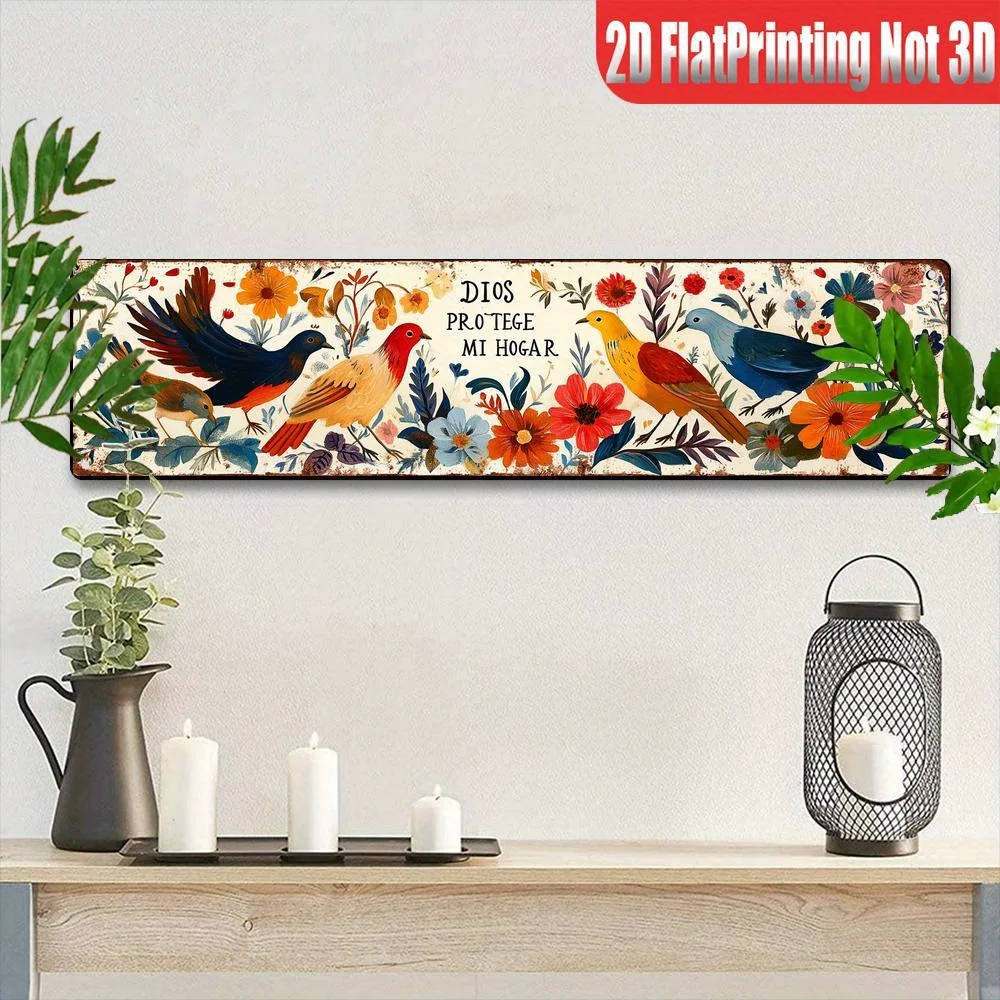 Trendy 2D Flat Dios Protege Mi Hogar Aluminum Wall Art 3.94x15.74in Waterproof Durable Metal Sign Home Bathroom Kitchen