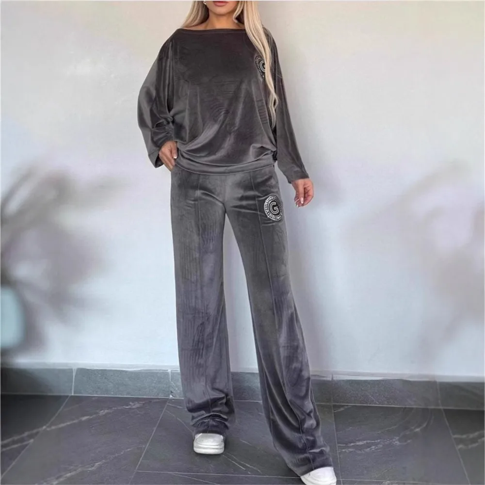 Women Fashion Canary Solid Color O Neck Bat Long Sleeve Two Piece Spring Autumn New Casual Loose Pocket Pants Female Office Suit