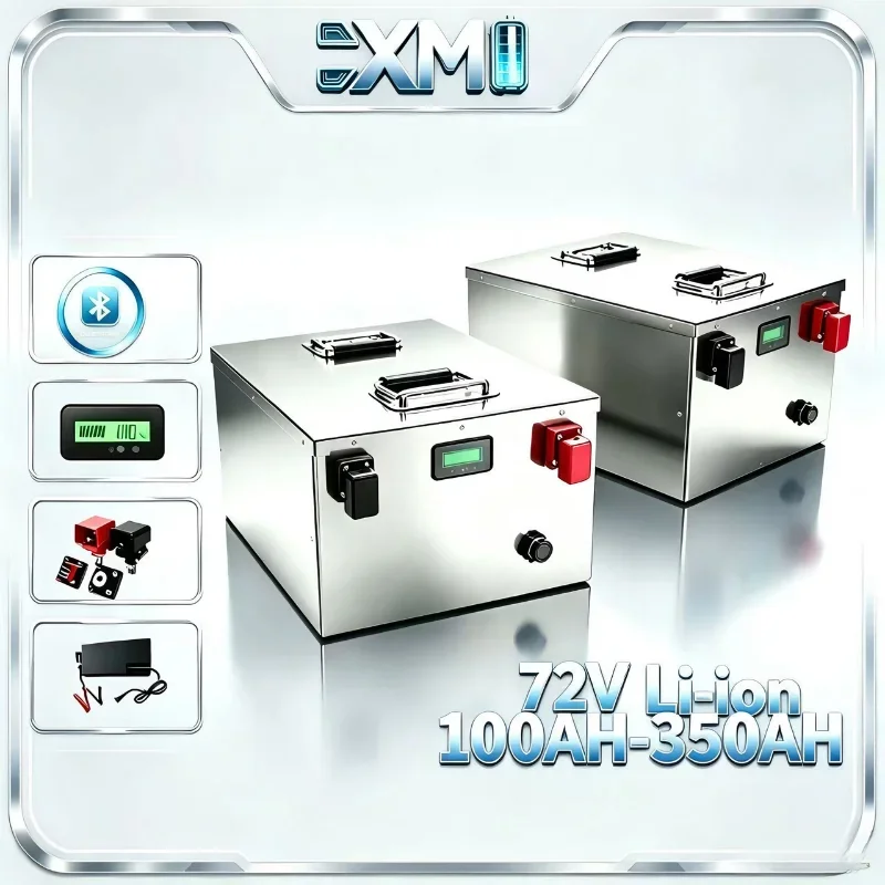 72V Rechargeable Li-ion Battery Pack 60Ah to 300Ah With Bluetooth BMS 2000W-8000W Deep Cycle Power Supply For Electric Motor