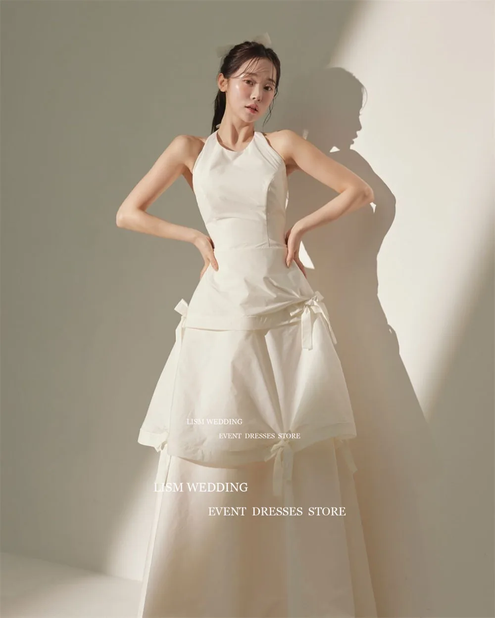 LISM Halter O Neck A Line Korea Wedding Dresses Bow Ribbons Sleeveless Elegant Bride Dress Photos Shoot Backless Robe De Mariée