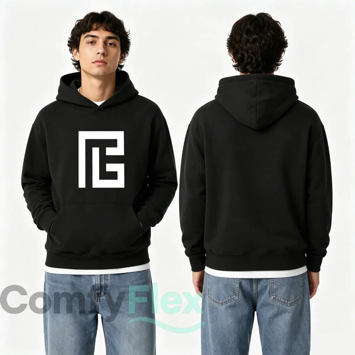 Minimal Abstract White Geometric Design Autumn and winter new men's and women's hooded sweatshirts