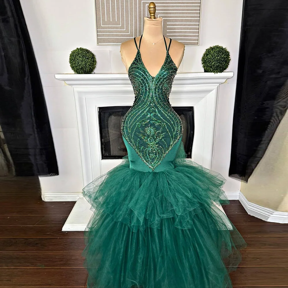 

Dark Green Mermaid Prom Dresses Sequins Luxury Evening Gala Party Dress Vestidos De Fiesta Customized