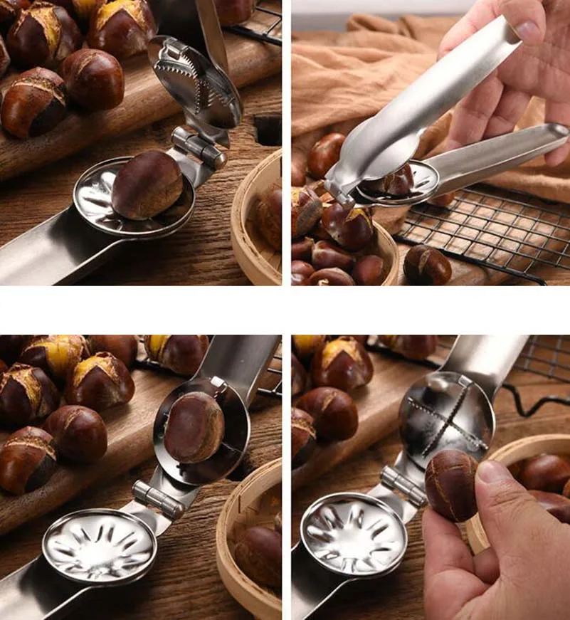 Stainless Steel Chestnut Opening Clip 2 In 1 Creative Chestnut Walnut Metal Sheller Kitchen Food Opener Gadgets