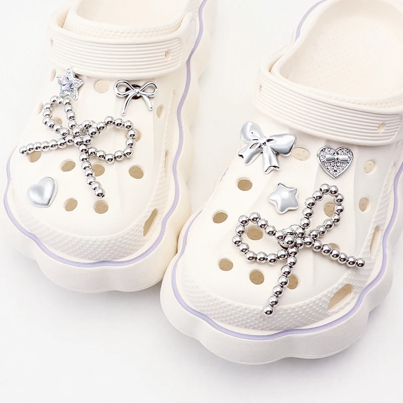

1 Set Pearl bow Shoe Charms Set Pearl Flower Advanced Shoe Decorations DIY 3D Detachable Buckle Shoes Accessories