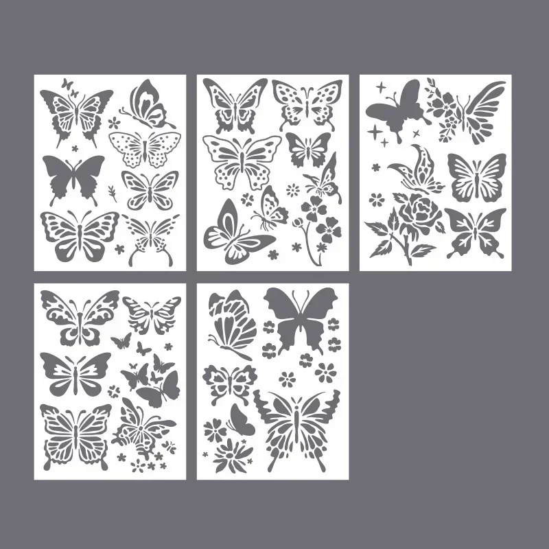 5pcs Creative Floral Butterfly Leaf Stencils for Scrapbook Journal Aesthetic Flower Plastic Painting Furniture Template