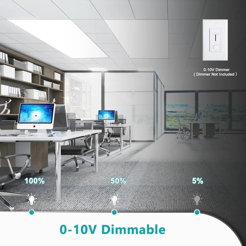 Dimmable LED Flat Panel Lights, 2x4 LED Drop Ceiling Light Fixture, Selectable, 0-10V, 50W, 24x48, 6 Pack