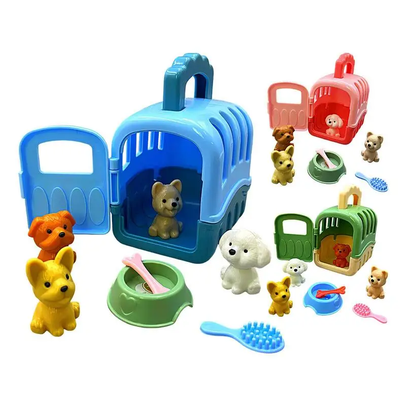 Dog Pretend Toys For Kids 8pcs Dog Cage Pretend Set Pretend Role Play Dog Grooming Toys Puppy Carrier Toy Play Set For Ages 3 Bo