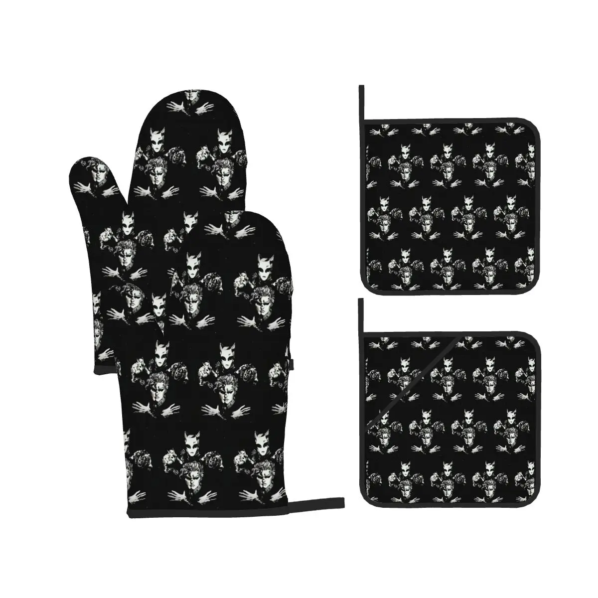 Yoshikage Kira Jojo Bizarre Adventure Oven Mitts and Pot Holder Sets of 4 for Baking Cooking BBQ Resistant Non-Slip Gloves