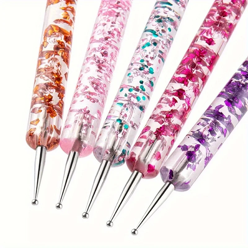 5Pcs/set Portable Nail Art Dotting Pen Crystal Beads Handle Dual-ended Drawing Painting Rhinestones Gems Pens Manicure Tools
