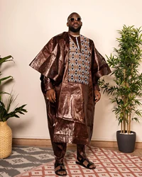 Kaftan Elegante Afrikaanse Heren Set 3 Stuks Outfits Lange Mouwen Etnische Tops En Broek Volledig Luxe Heren Pak Bruiloft Heren Kleding