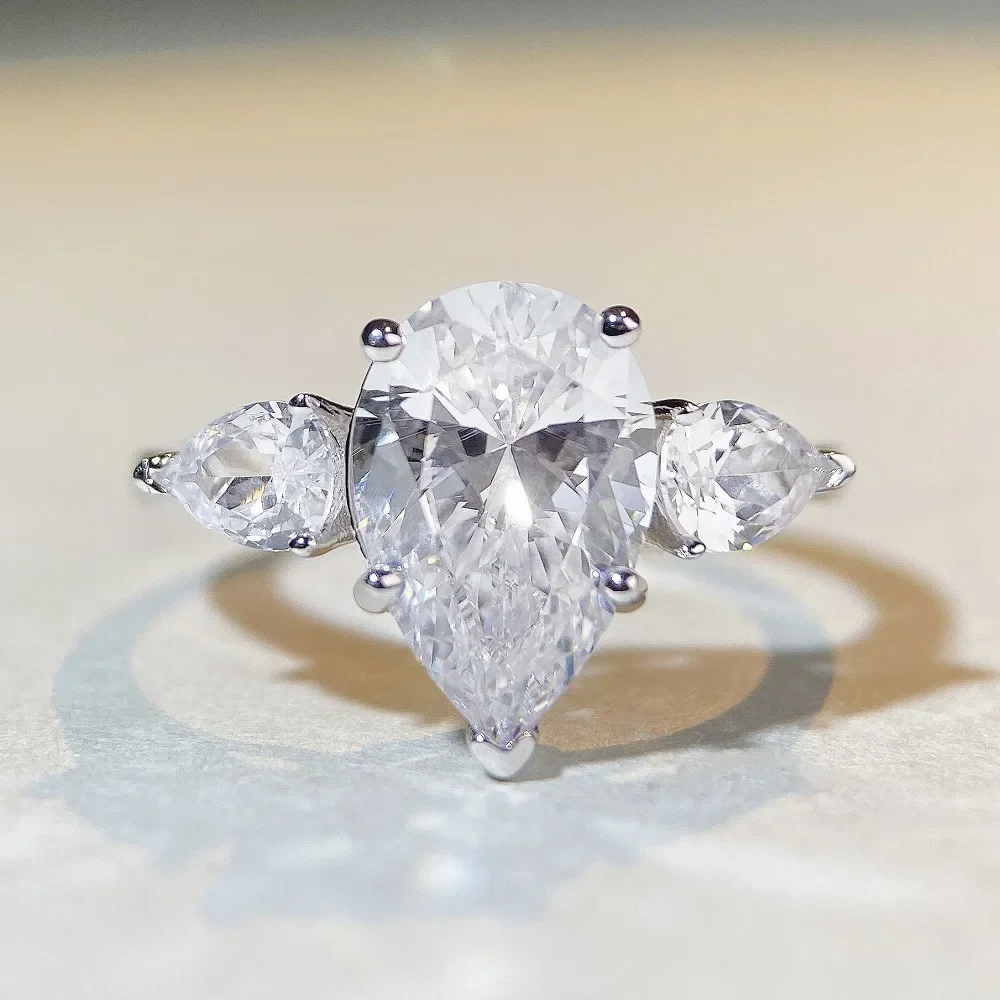 

Luxury white gold solid platinum PT950 women's diamond ring Droplet Ring