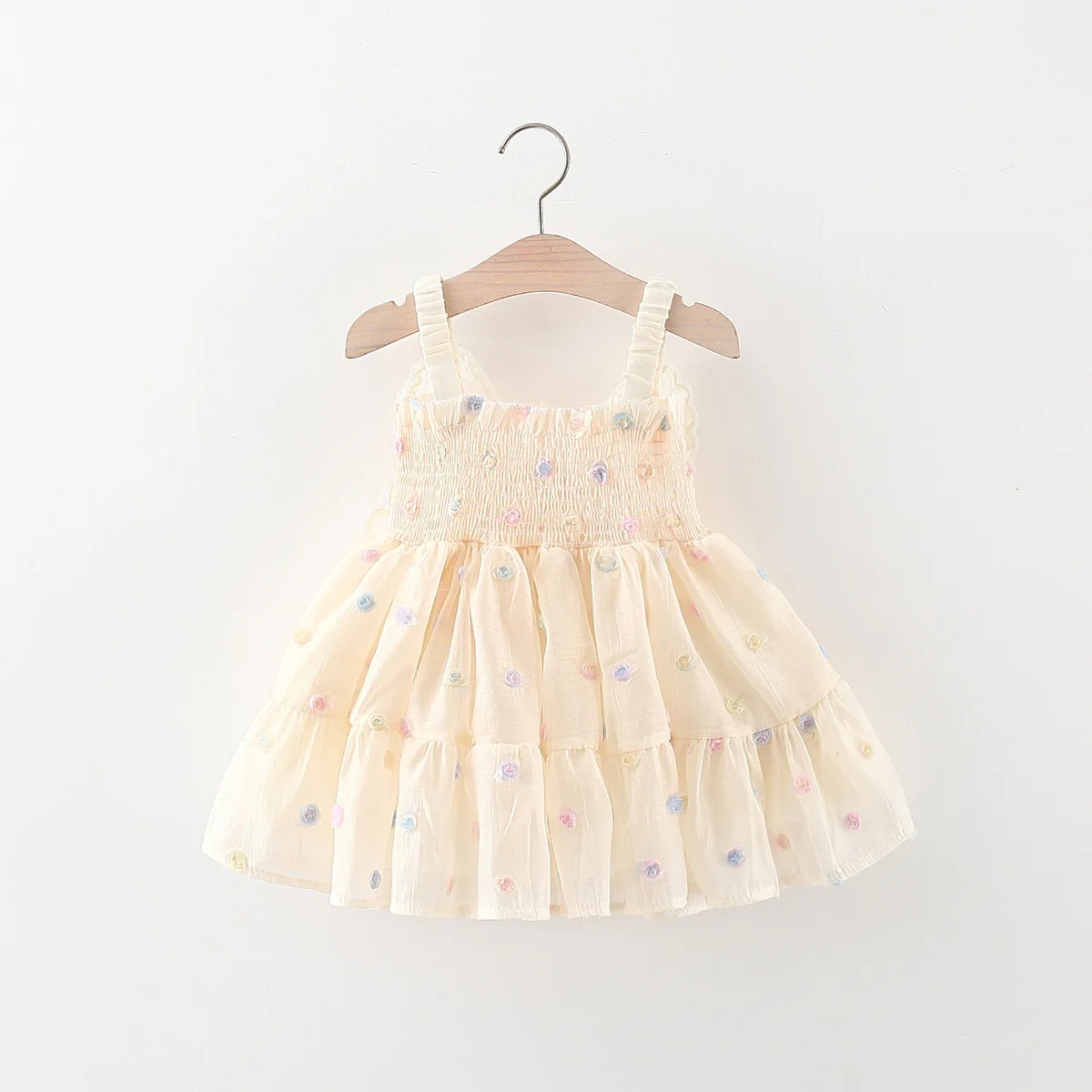 Summer Baby Girl Dress Sweet Colorful Dotted Drop Belt Waist Back Wing Princess Dress Suitable for 0-3 Year Old Babies