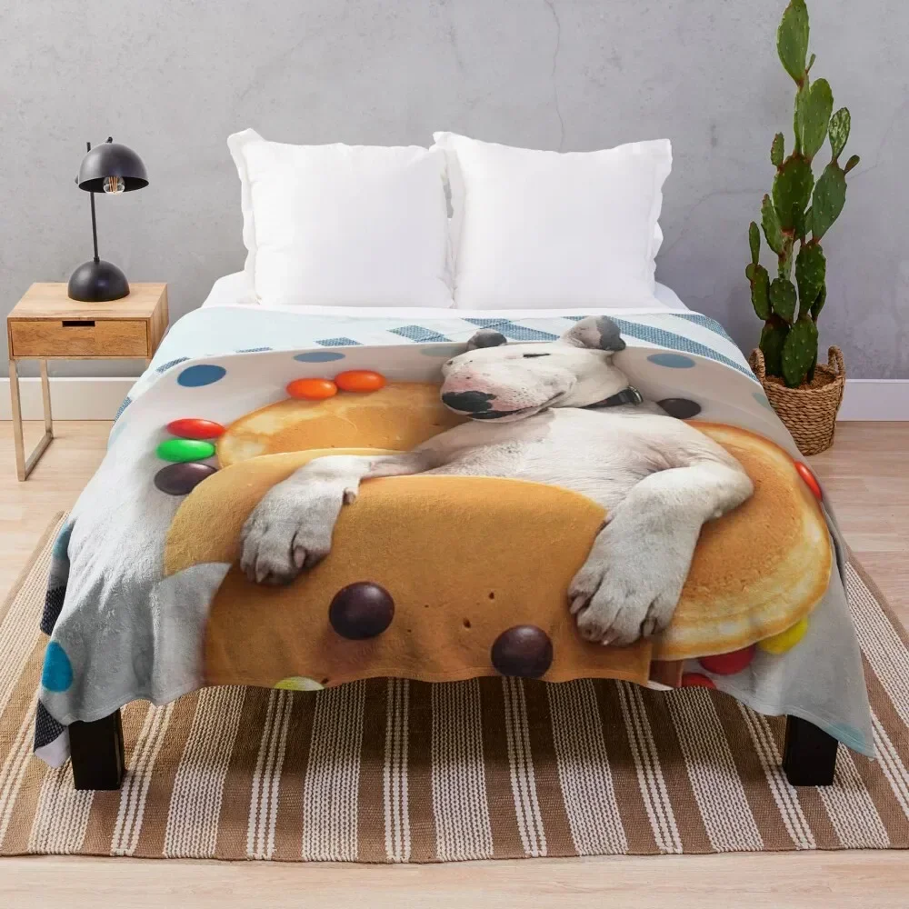 

Miniature Bull Terrier Pancakes Throw Blanket Furrys valentine gift ideas For Baby Camping Blankets