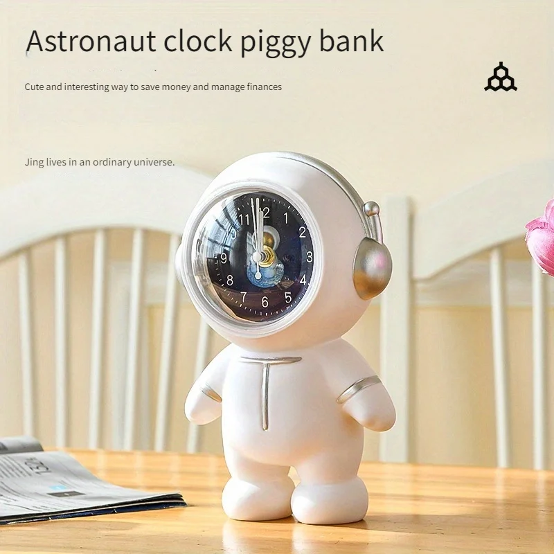 Creative Astronaut Clock Decoration Figure Statue Astronaut Money Can Desktop Decoration Shape Children\'s Gift Home Decoration