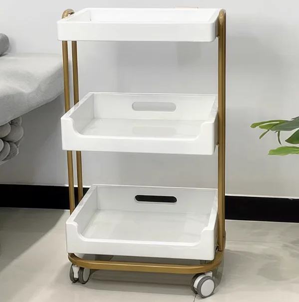 White Stainless Steel 4-Wheel Multi-Purpose Salon Trolley Cart for Beauty Hair Salon Equipment
