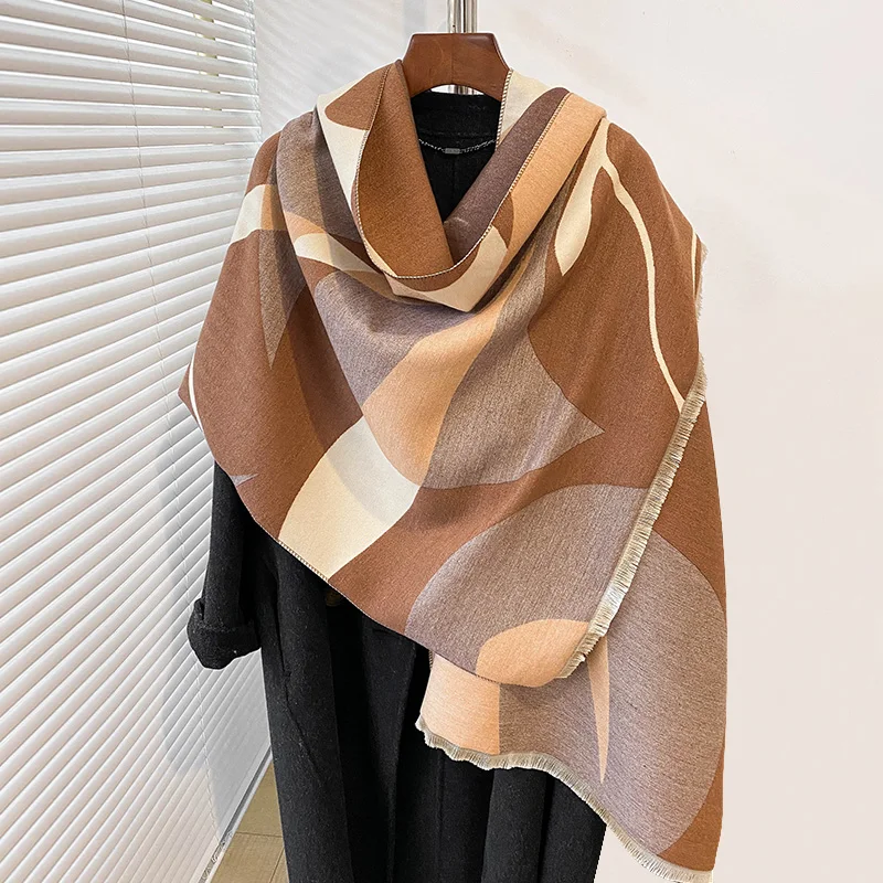 Simple high-end luxury designer imitation cashmere warm scarf thickened 2024 autumn and winter new shawl Foulard Bufanda