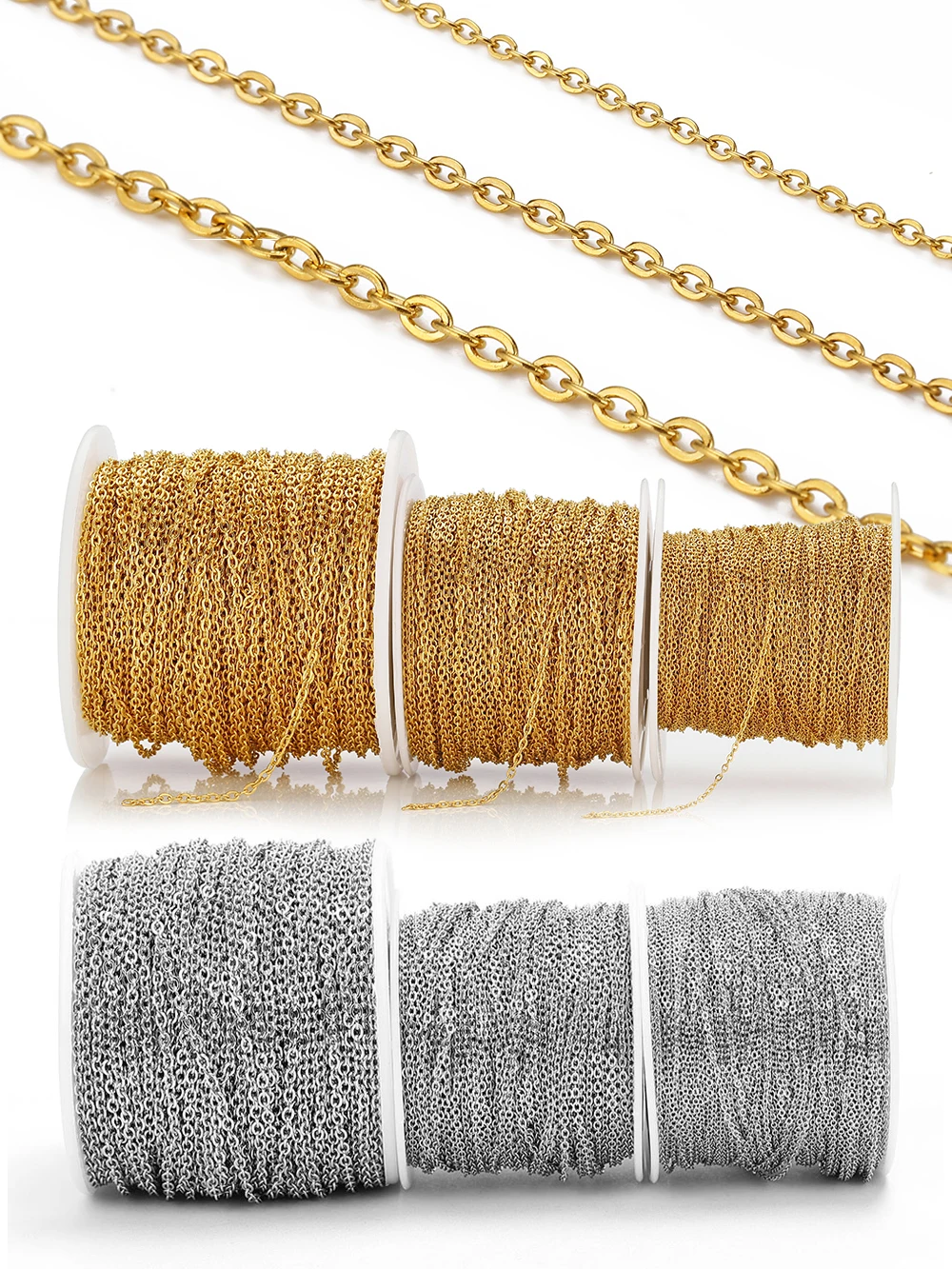 Chaînes croisées en forme de O en acier inoxydable, 10 mètres, 2 mètres, 1/1, 5/2mm, pour bricolage, collier, Bracelet, accessoires de fabrication de bijoux