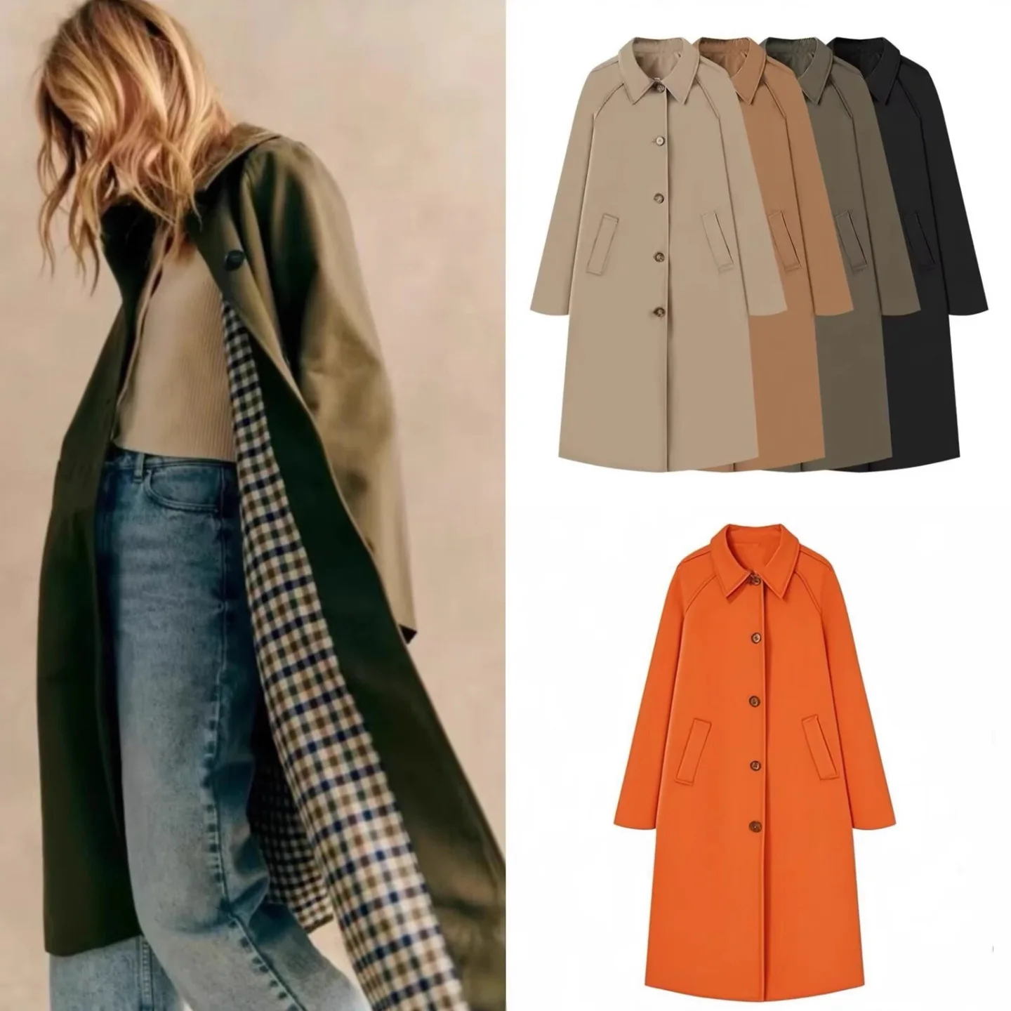 Women's Fashion Long Trench Coat Retro Loose Single-breasted Coat Autumn and Winter Lapel High Street Temperament Coat