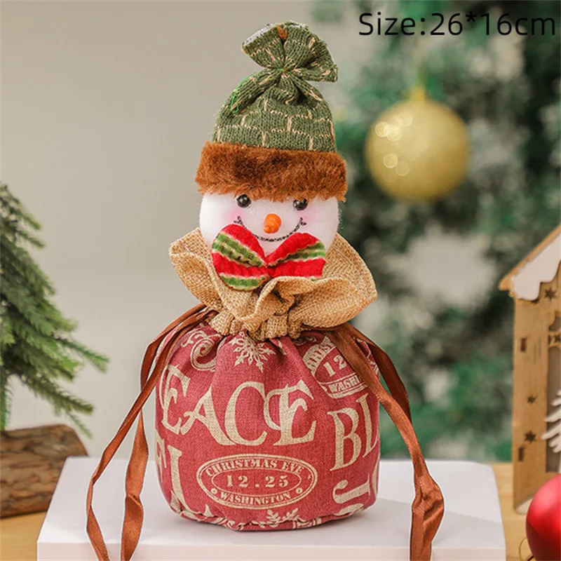 Christmas Gift Apple Bag Plush Santa Snowman Elk Xmas Gift Bags Candy Pockets Happy 2024 New Year Merry Christmas Gift Holder