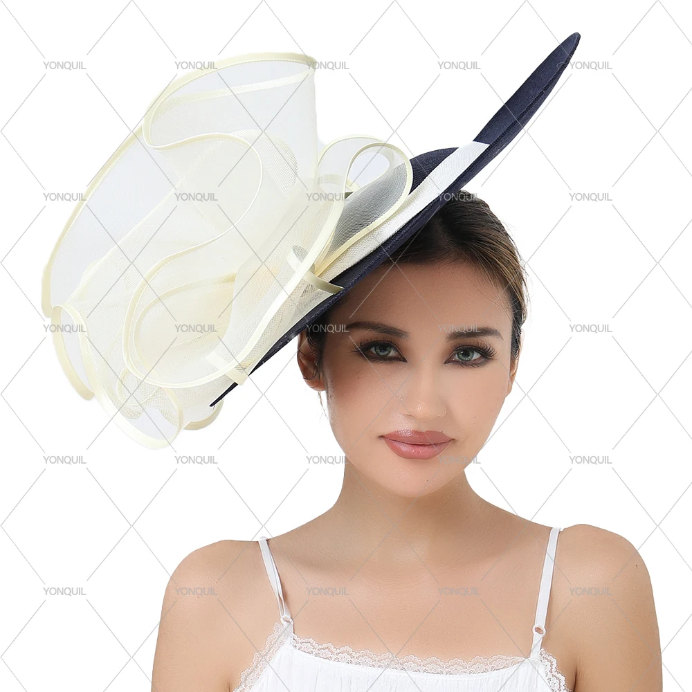 40cm Big Size Imitation Sinamay Fascinator Hat with Feathercocktail Headpiece for Derby Party Hats Women's Fashion Accessory