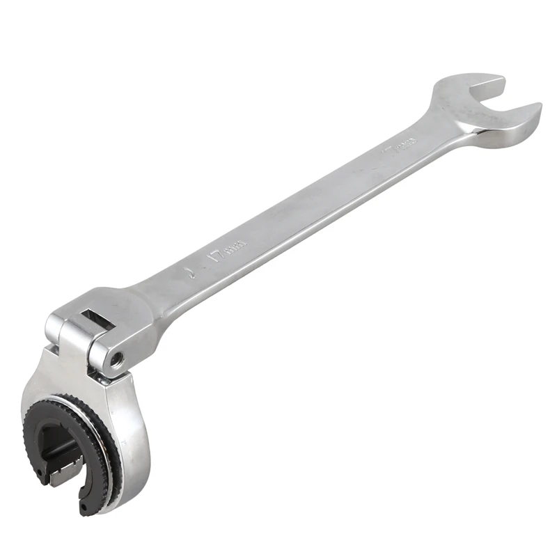 17Mm Tubing Ratchet Wrench 180 Degree Adjustable Head Adjustable Wrench Double-Ended Open End Ratchet Wrench