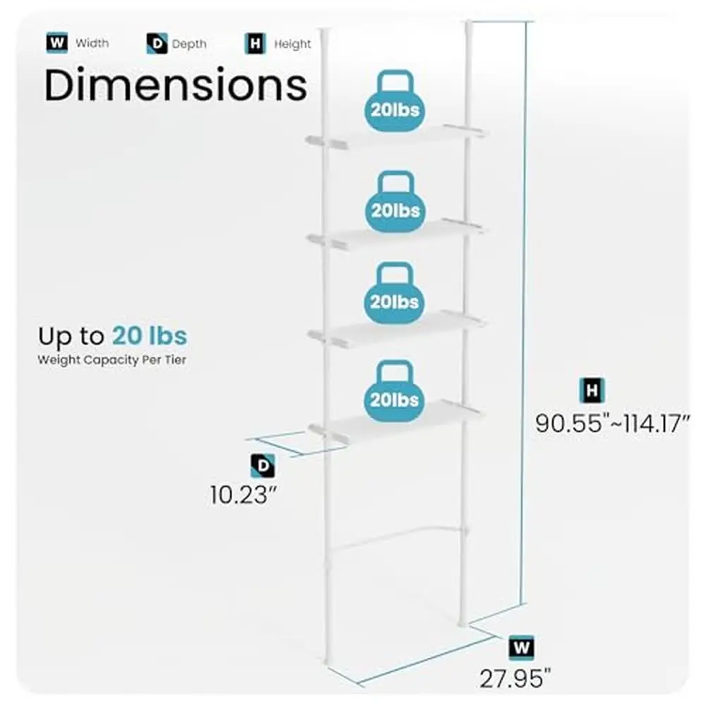 Adjustable Tension Mounted Bathroom Organizer 4-Tier Over Toilet Storage Rack Shelf System