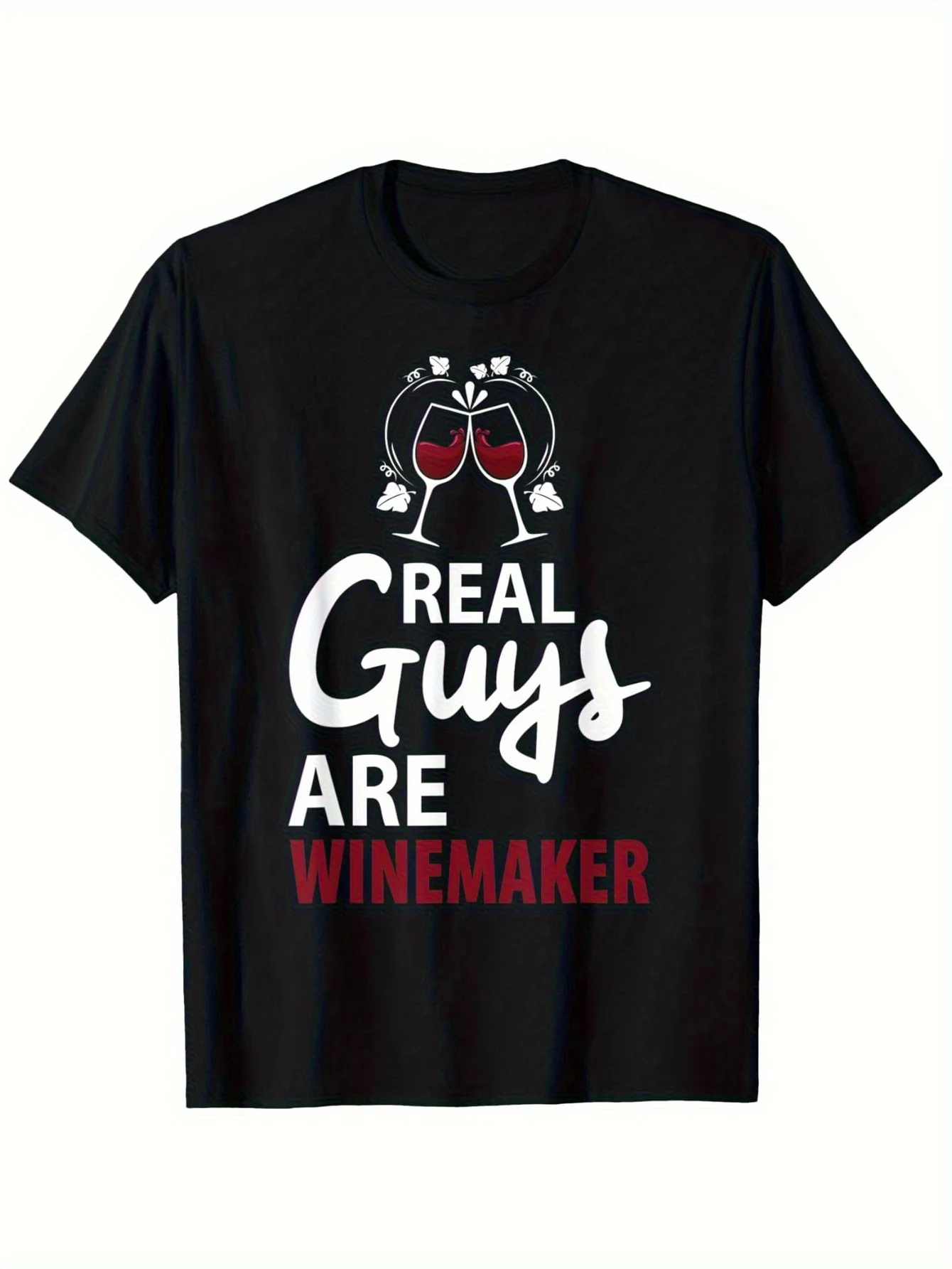 Men's A Real for Man Is a Winemaker Graphic T-Shirt - Casual Style, Wine Glass Design, Suitable for Enthusiasts, Outdoor Activities, and Holiday Gifts