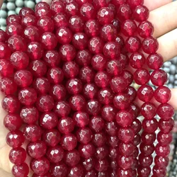 6 8 10MM Natural Stone Faceted Ruby Red Chalcedony Jades Round Spacer Beads For Jewelry Making DIY Bracelet Necklace Accessories