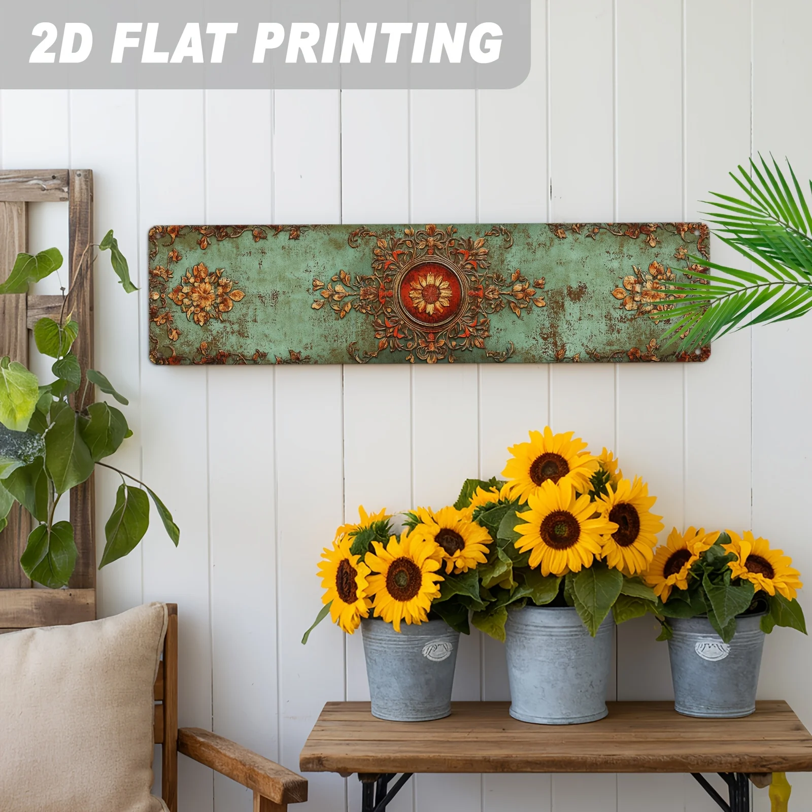 2D Flat 1-Piece Pack, Gorgeous Floral Medallion Metal Sign Vintage Theme Wall Hanging Decor, Suitable for Living Room, Bedroom