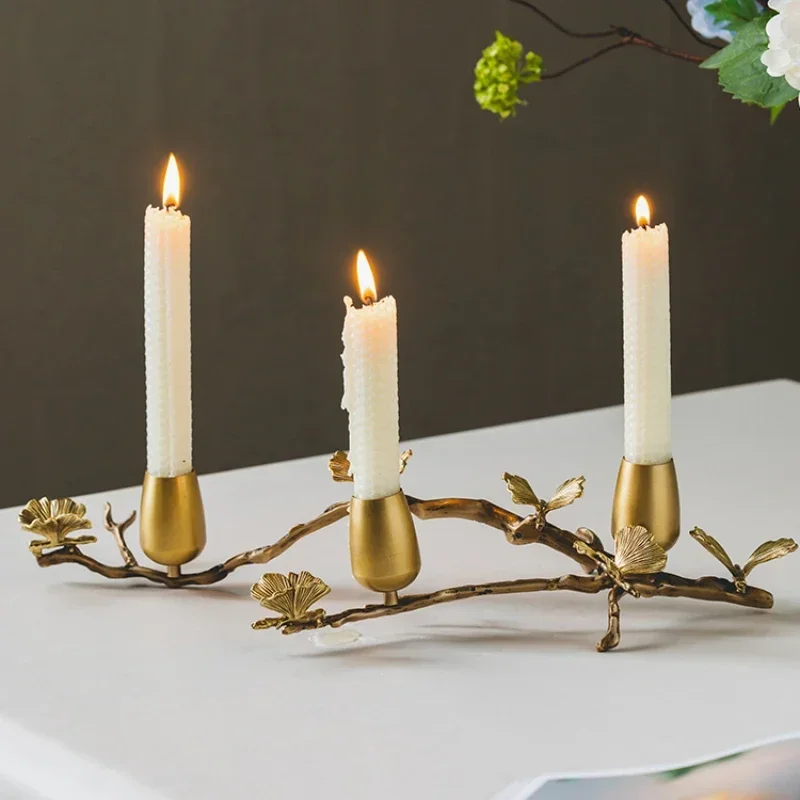 Living Room Dining Table Luxury Brass Candlestick Nordic Romantic Candle Dinner Decoration Retro Candlestick Ornaments Home.
