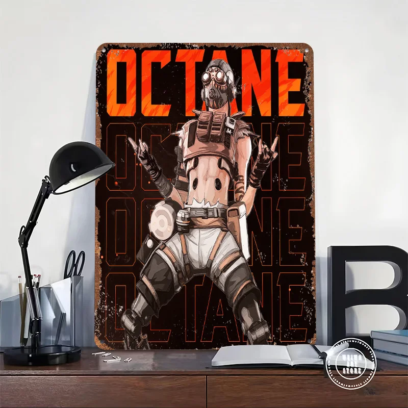 Octane Apex Legends Character Art 3D Printed Texture Poster Personalized Wall Art Retro Metal Tin Signs for Room Decorations Man