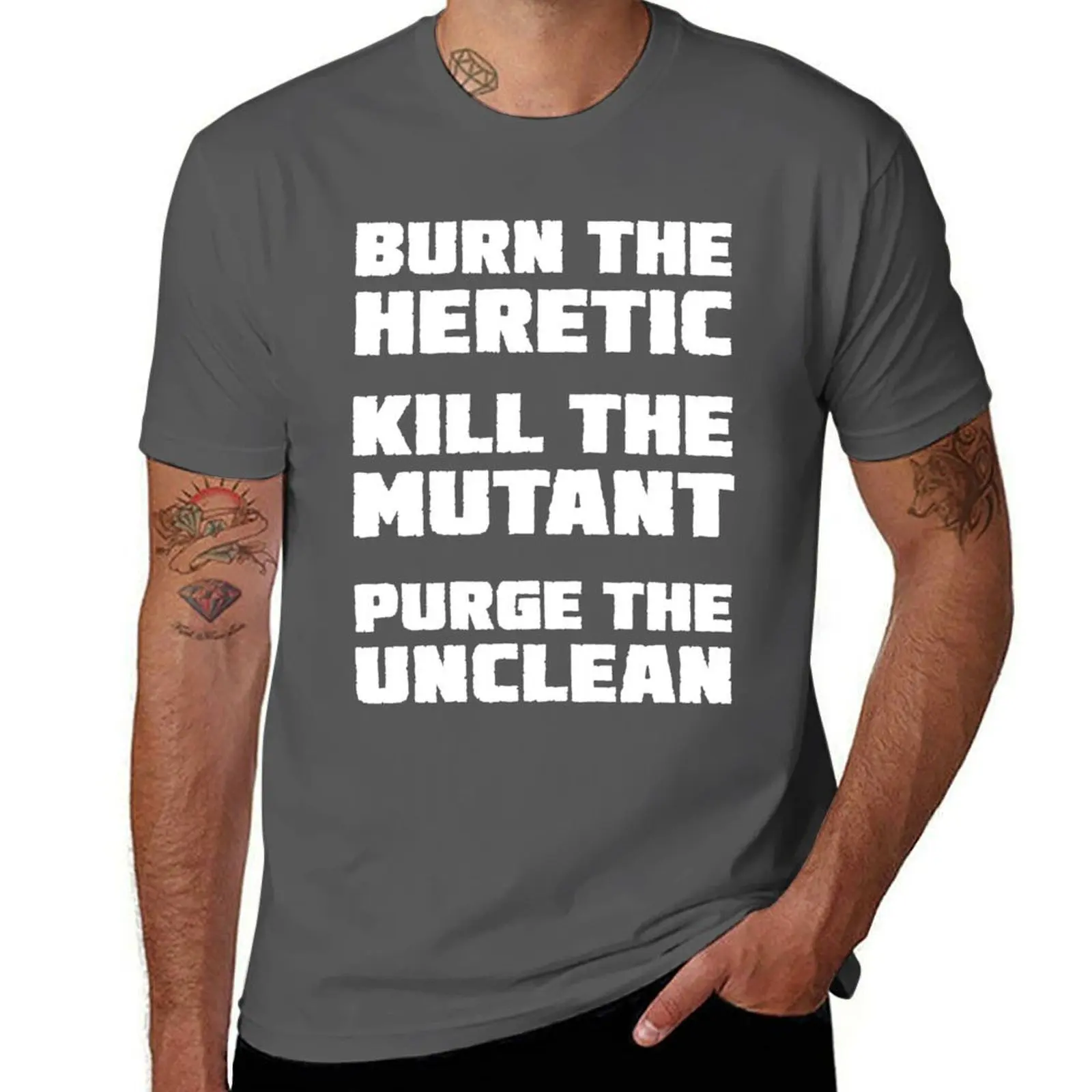 

Burn the Heretic (light text) T-Shirt Big Size Simple T-Shirt