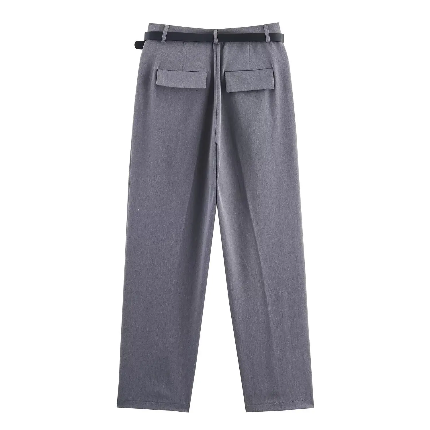 Maxdutti Minimalist Gray British Fashion Trousers Suitable For Commuting Leisure Straight-cut Pants With Belt Women's Pants,Woma
