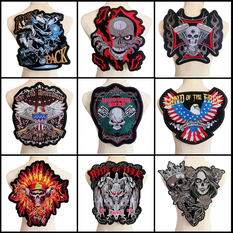 Big Punk Skull Patch Large Embroidery Patches for Clothes Handmade DIY Embroidery Patch Iron on Patches Sewing Supplies Clothing