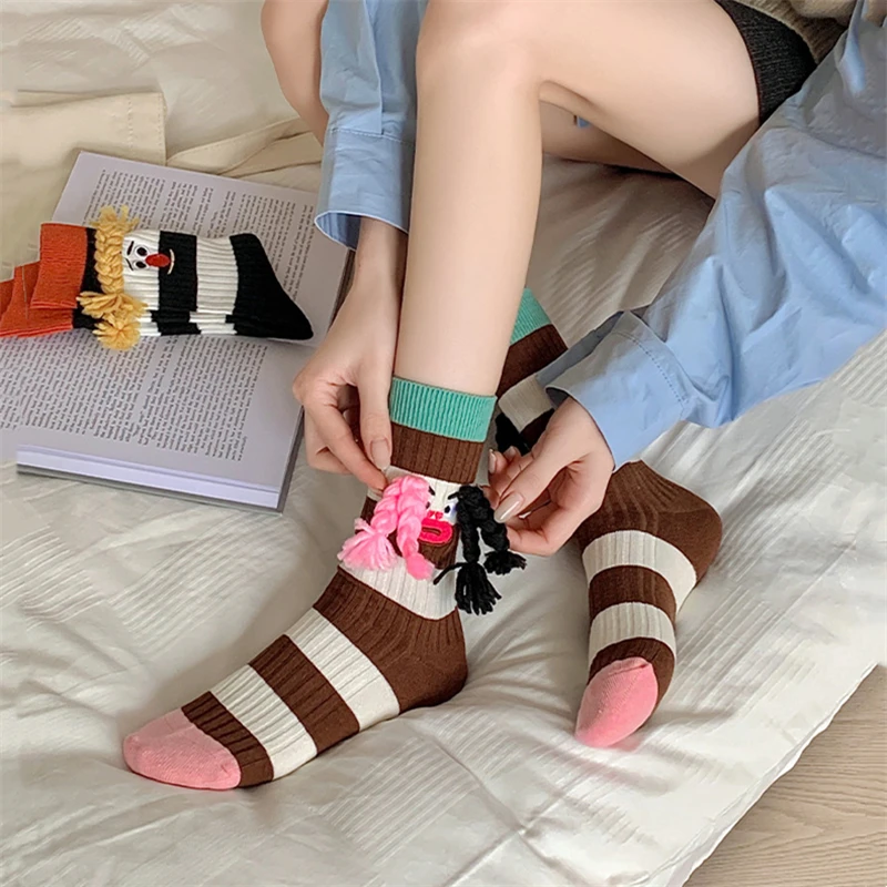 Korean current new funny socks cute doll in tube socks female trend net red accessories socks cartoon braid socks New