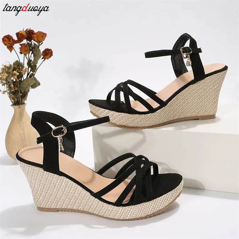 Ankle Buckle Wedge Sandals for Women Summer 2024 Platform Open Toe Sandals Woman Thick Sole Roman Gladiator Sandalias Mujer