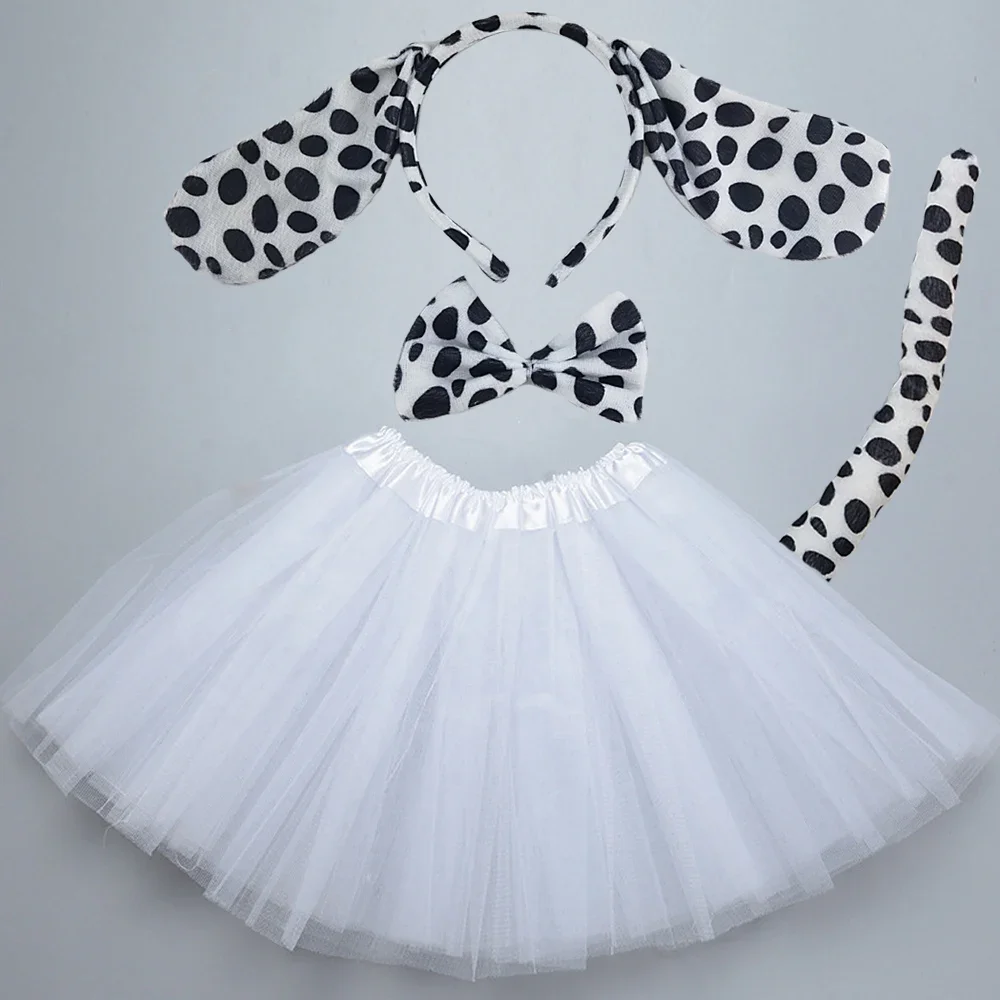 Niños adultos Animal negro manchado perro diadema pajarita cola accesorios regalo de cumpleaños disfraz de Halloween Cosplay