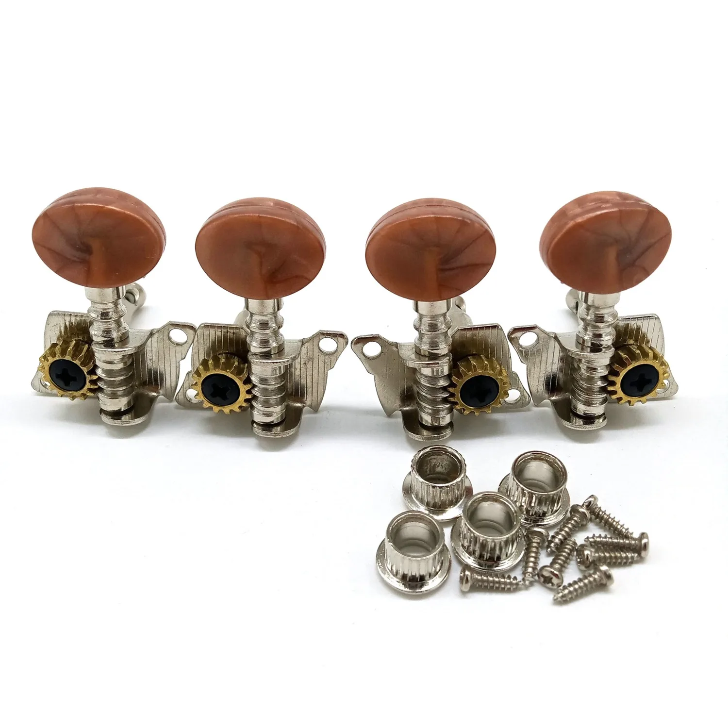 

Hot sale 2R2L Metal Ukulele Locking String Tuner Guitar Tuning Peg Machine with Brown Pegs for Ukulele Guitar Part