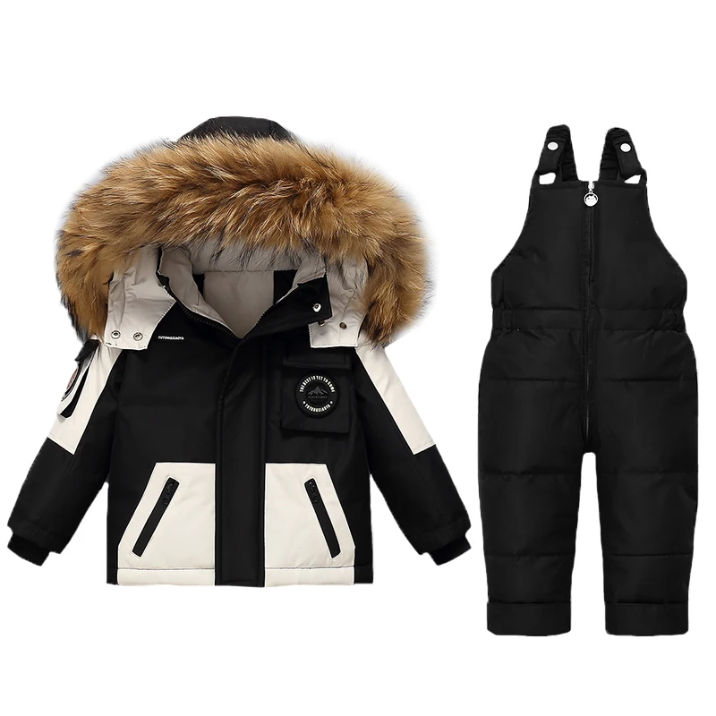Russia Children Winter Set Warm Boy Ski Suit Thick Baby Girls Snowsuit 2pcs Set Boys Down Coat and Jumpsuit Kids Clothes 1-5 Yrs