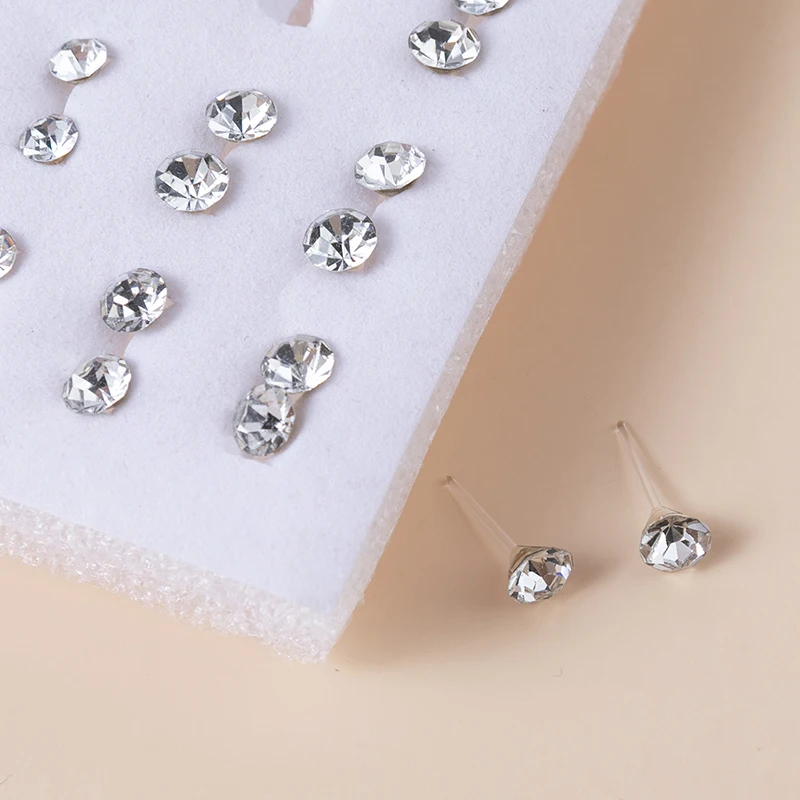 36Pairs/set Mixed Size Silver Color Crystal Stud Earrings Set Women Plastic Stud Earrings Sets For Girl Jewelry Party Gifts