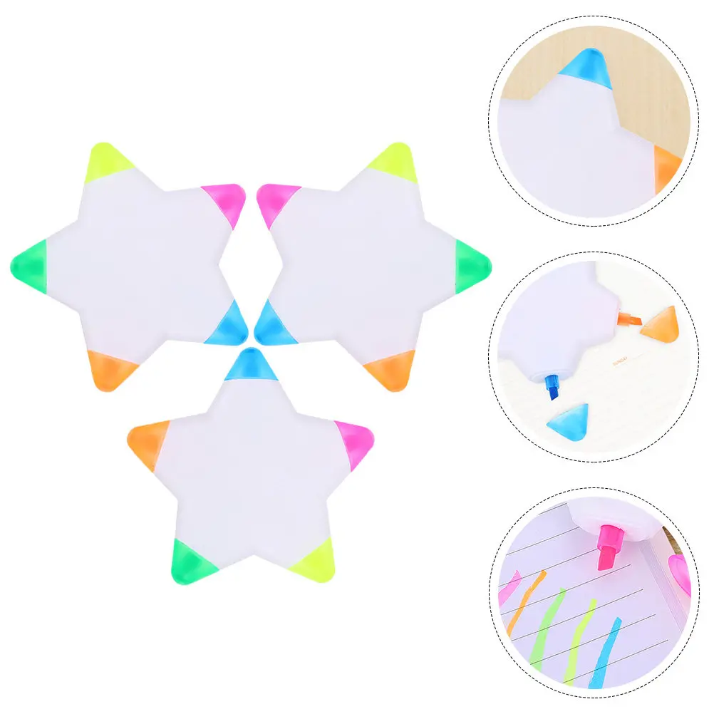 

3Pcs Multicolored Star Shaped Highlighters Fluorescent Pens for Adults Book Reading Class Notes Documents Scrapbooking Art