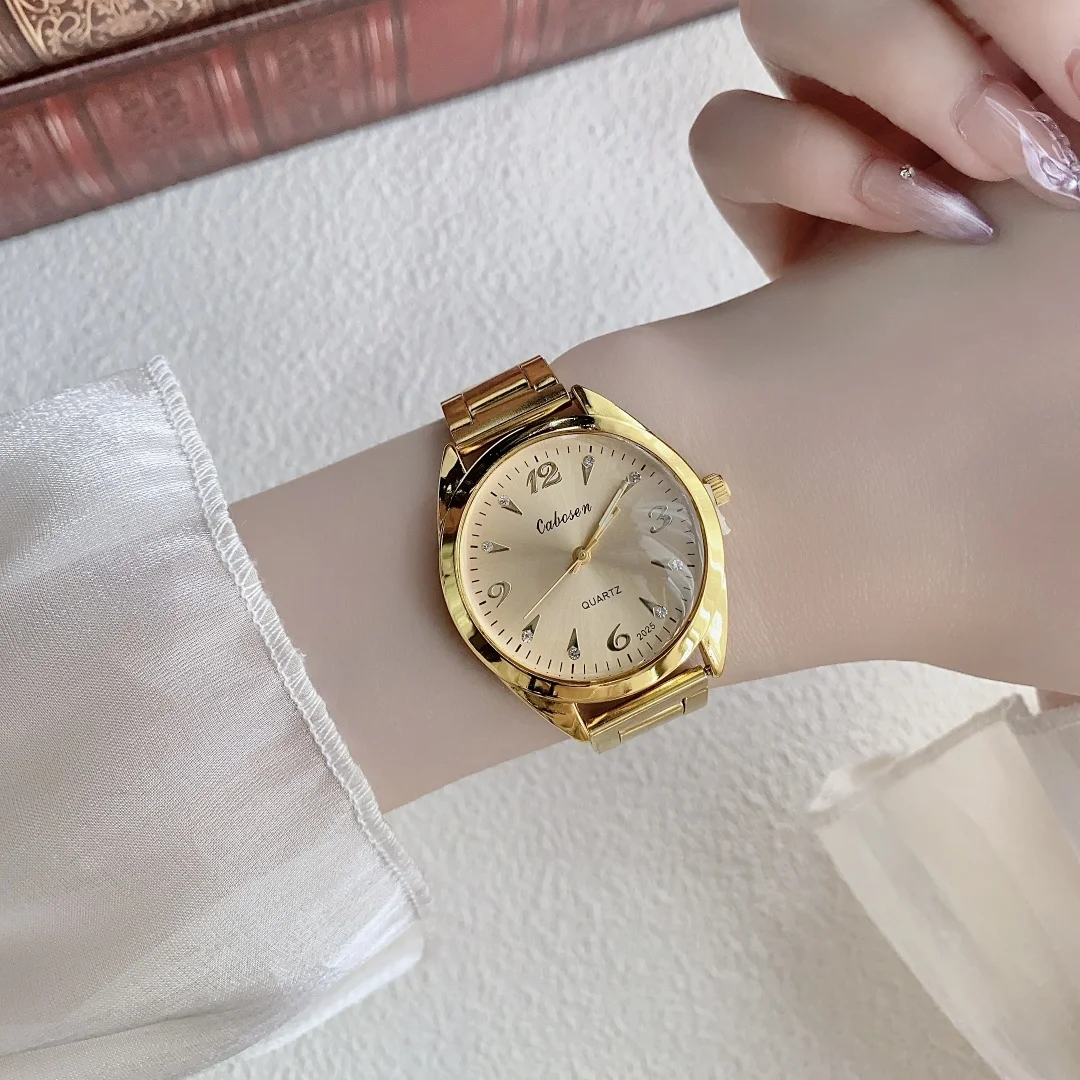 Reloj de lujo dorado para mujer, reloj de pulsera de cuarzo a la moda con esfera grande y diamantes de imitación, pulsera informal para mujer, reloj para mujer