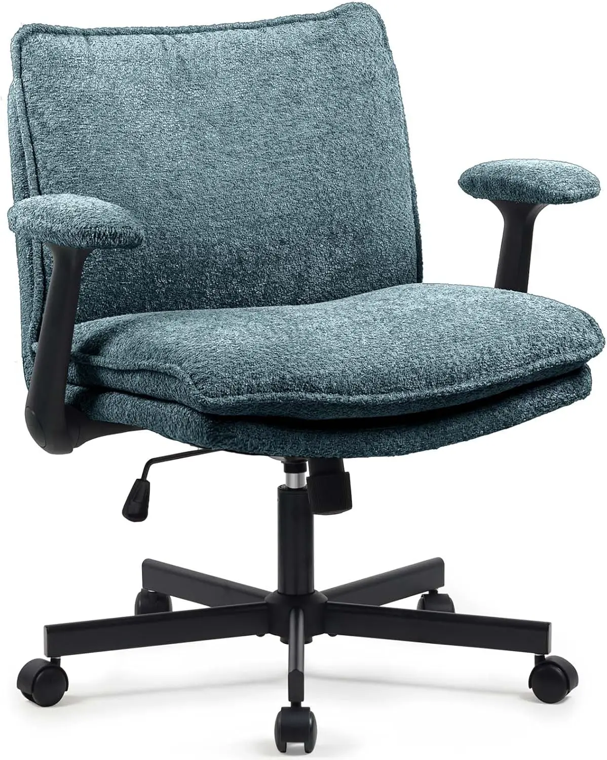 Cross Legged Office Chair, Criss Cross Desk Chair with Wheels and Flip-Up Armrests, Upholstered Swivel Chair, Wide Seat Chair