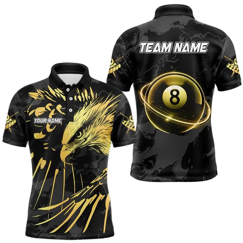 Fashion Billiards Graphic Polo Shirts Personalized Custom Name 3D Printed Mens Sports Polo Shirt Trend Streetwear Loose Tops